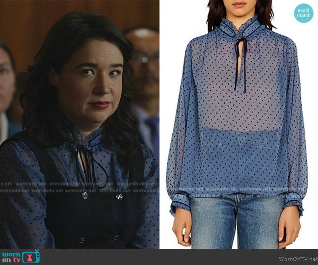 Sandro Zoe Swiss Dot Top worn by Marissa Gold (Sarah Steele) on The Good Fight