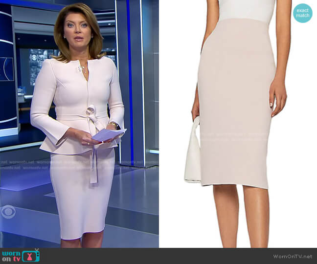 Scanlan Theodore Knit Crepe Pencil Skirt worn by Norah O'Donnell on CBS Evening News