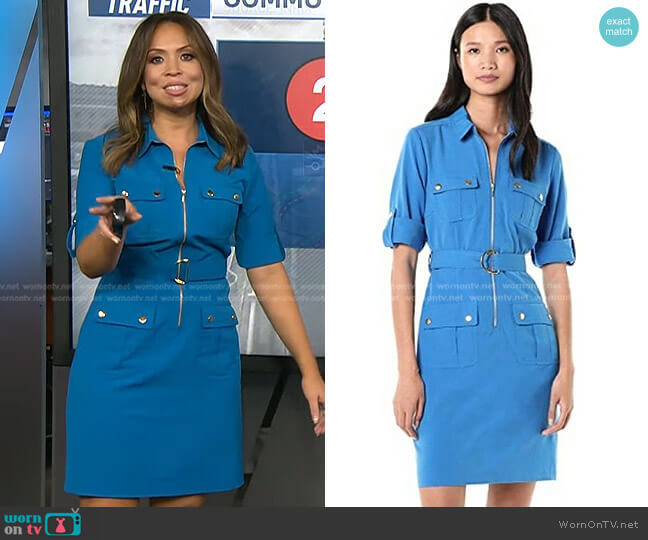 Sharagano Cargo-Pocket Belted Shirt Dress worn by Adelle Caballero on Today