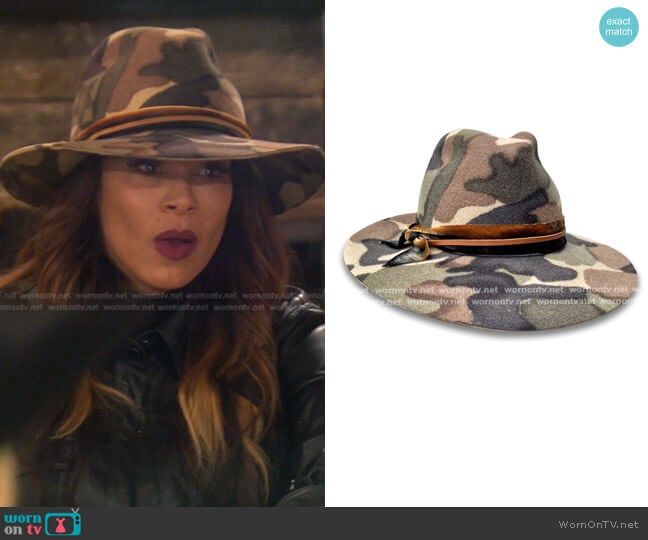 Sheree Elizabeth Camo Fedora Hat worn by Sheree Zampino on The Real Housewives of Beverly Hills