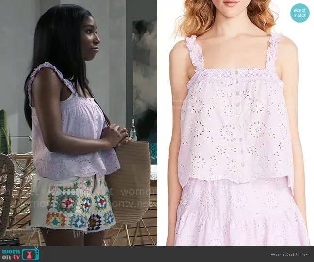 Steve Madden Summer Sunrise Cotton Eyelet Top worn by Trina Robinson (Tabyana Ali) on General Hospital