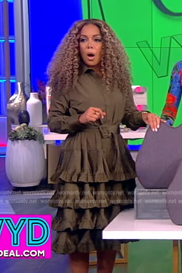 Sunny's green ruffle hem belted dress on The View