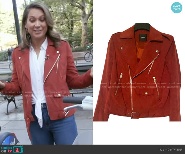 Theory Faux Suede Modern Moto Jacket worn by Ginger Zee on Good Morning America