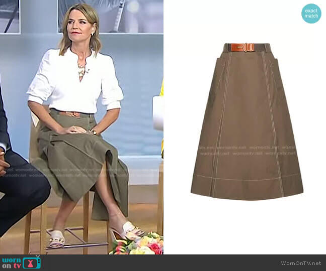 WornOnTV: Savannah’s white top and khaki green skirt on Today ...