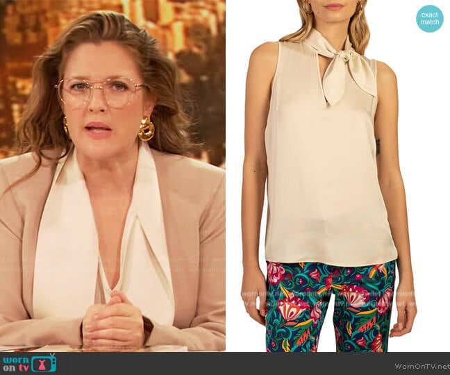 Trina Turk Mayra Silk-Blend Sleeveless Top worn by Drew Barrymore on The Drew Barrymore Show