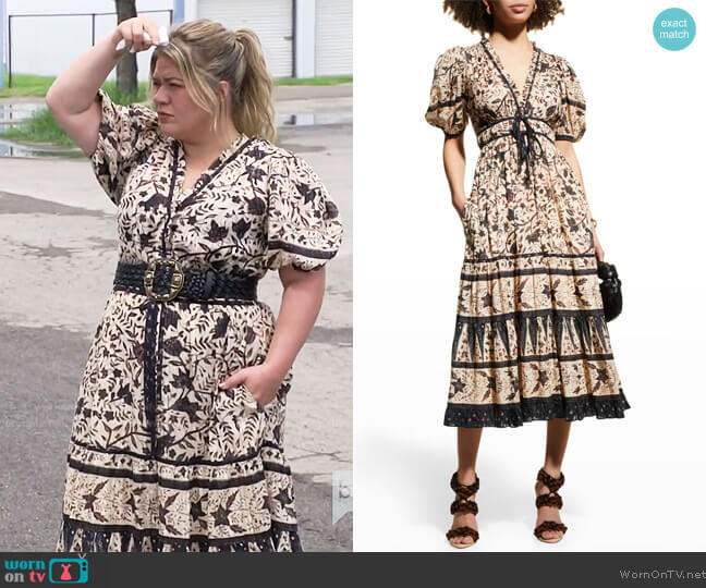 Ulla Johnson Annisa Puff-Sleeve Midi Dress worn by Kelly Clarkson on The Kelly Clarkson Show