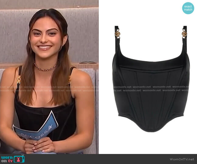 Versace Medusa Detail Corset Top worn by Camila Mendes on Access Hollywood