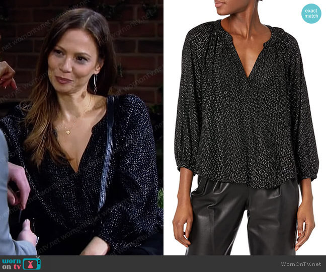 Velvet by Graham & Spencer Shirley Rayon Foil Blouse worn by Ava Vitali (Tamara Braun ) on Days of our Lives