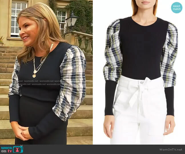 Veronica Beard Leila Mixed Media Pullover Sweater worn by Jenna Bush Hager on Today