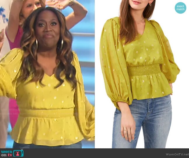 Vince Camuto Foil Dot Smock Waist Top worn by Sheryl Underwood on The Talk