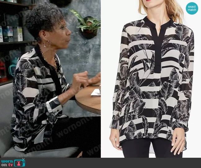 Vince Camuto Long Sleeve Printed Blouse worn by Stella Henry (Vernee Watson) on General Hospital