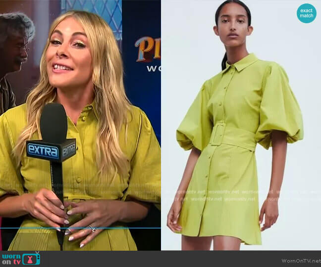 Zara Chartreuse Puff Sleeve Skater Dress worn by Katie Krause on Extra