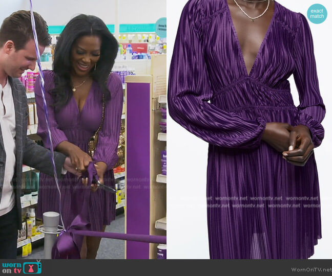 Zara Plisse Dress in purple worn by Kenya Moore on The Real Housewives of Atlanta