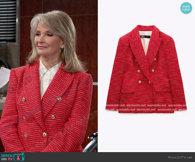 Zara Textured Double Breasted Blazer worn by Marlena Evans (Deidre Hall) on Days of our Lives