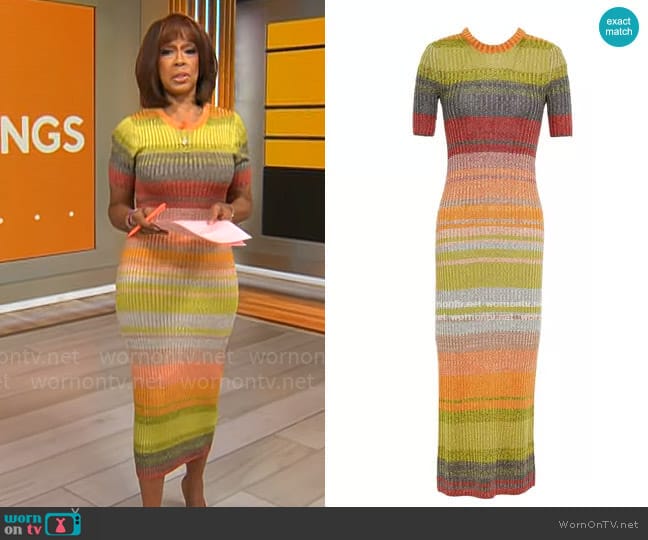 Zimmermann Brightside striped ribbed-knit midi dress worn by Gayle King on CBS Mornings