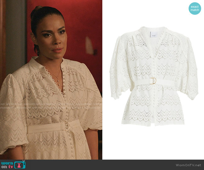 Acler Stapleton Belted Cotton-Blend Top worn by Cristal Jennings (Daniella Alonso) on Dynasty