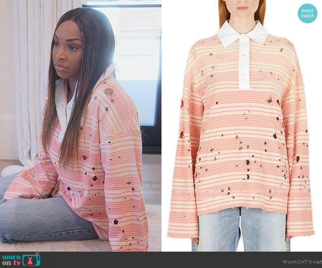 Acne Studios Distressed Long-Sleeved Polo Shirt worn by Malika Haqq (Malika Haqq) on The Kardashians