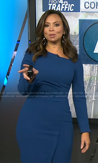 Adelle's blue asymmetric neck sheath dress on Today