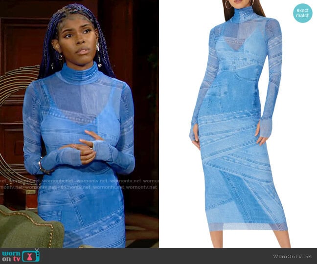 AFRM Shailene Dress in Blue Denim worn by Paris Buckingham (Diamond White) on The Bold and the Beautiful