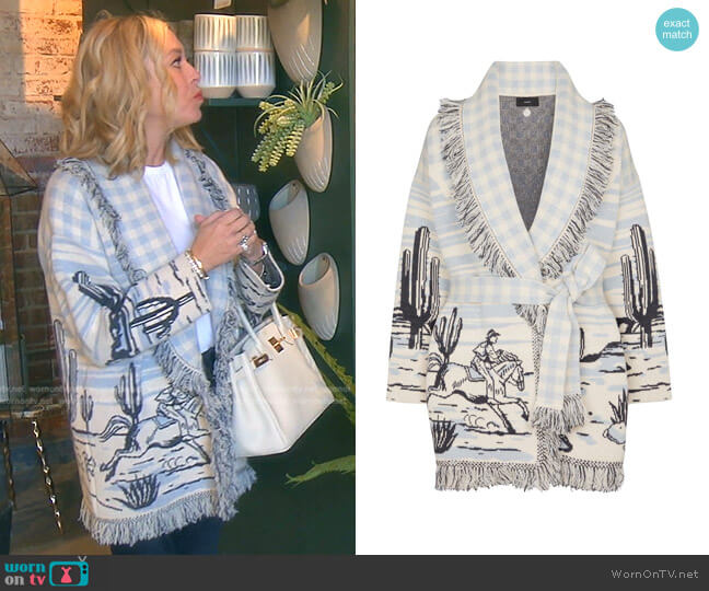 Alanui Ride Your Dreams Cashmere Cardigan worn by Sutton Stracke on The Real Housewives of Beverly Hills