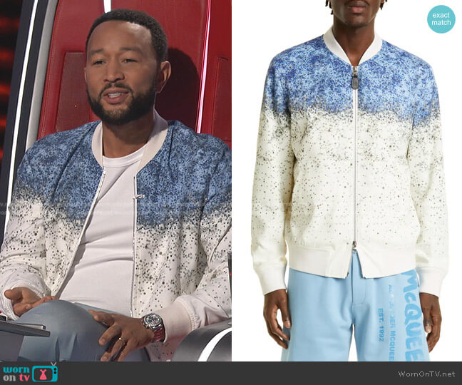 Alexander McQueen Crystal Embellished Colorblock Bomber Jacket worn by John Legend on The Voice