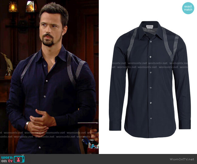 Alexander McQueen Topstitch Button Front Shirt worn by Thomas Forrester (Matthew Atkinson) on The Bold and the Beautiful