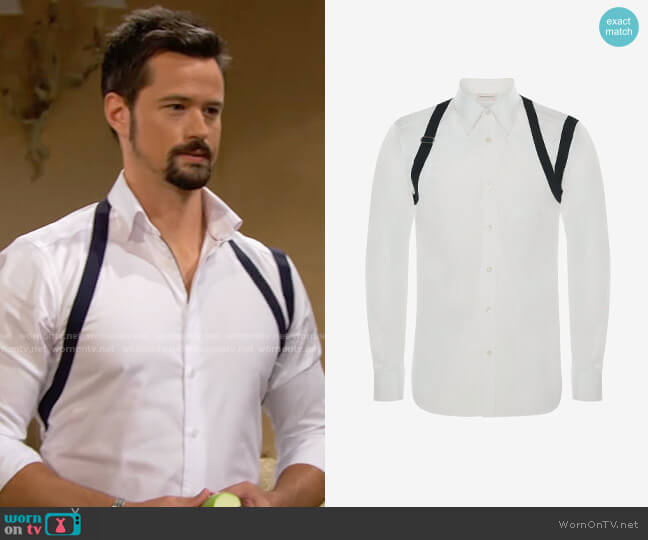 Alexander McQueen Cage Harness Shirt in White worn by Thomas Forrester (Matthew Atkinson) on The Bold and the Beautiful