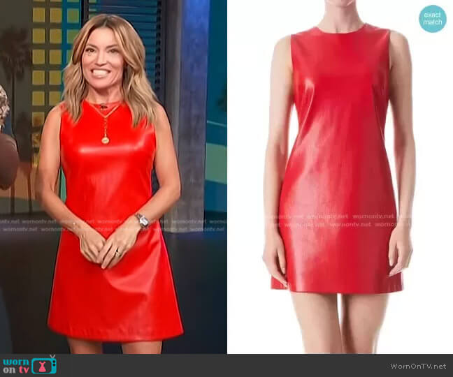 Alice + Olivia Coley Faux Leather Sheath Dress worn by Kit Hoover on Access Hollywood