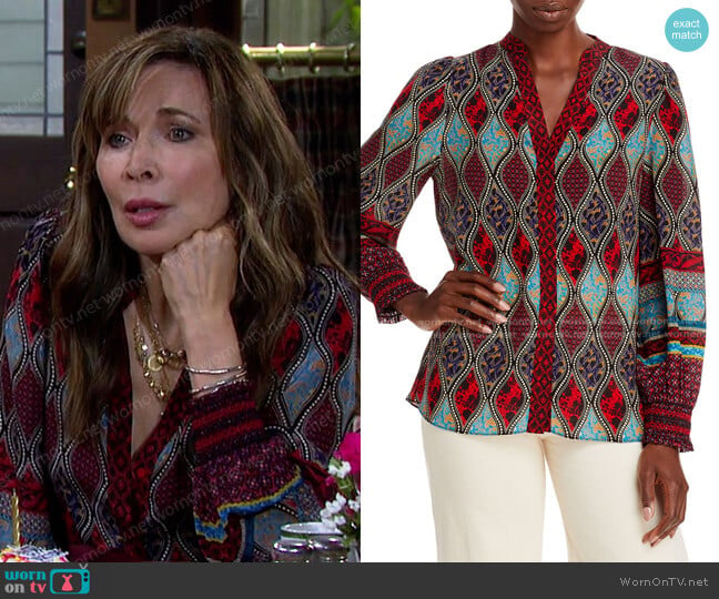 Alice + Olivia Sheila Blouson Sleeve Blouse worn by Kate Roberts (Lauren Koslow) on Days of our Lives