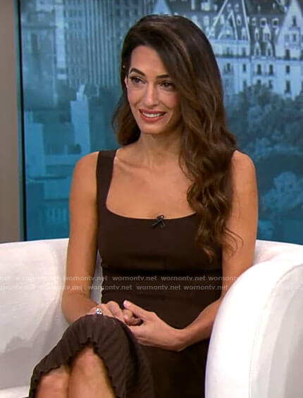 Amal Clooney's brown pleated dress on CBS Mornings