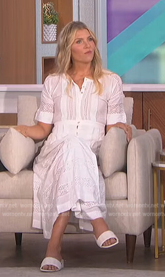 Amanda’s white lace trim midi shirtdress  on The Talk