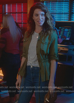 Amanda's flared jeans with seams on Cobra Kai