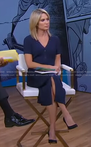 Amy's navy ribbed button front dress on Good Morning America