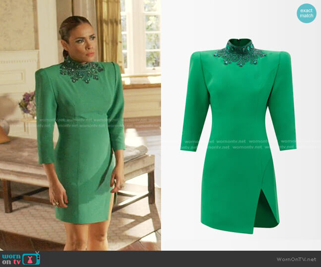 Andrew Gn Crystal-Embellished Twill Mini Dress worn by Cristal Jennings (Daniella Alonso) on Dynasty