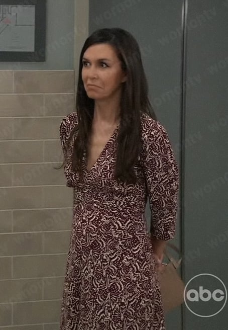 Anna’s burgundy and white printed dress on General Hospital