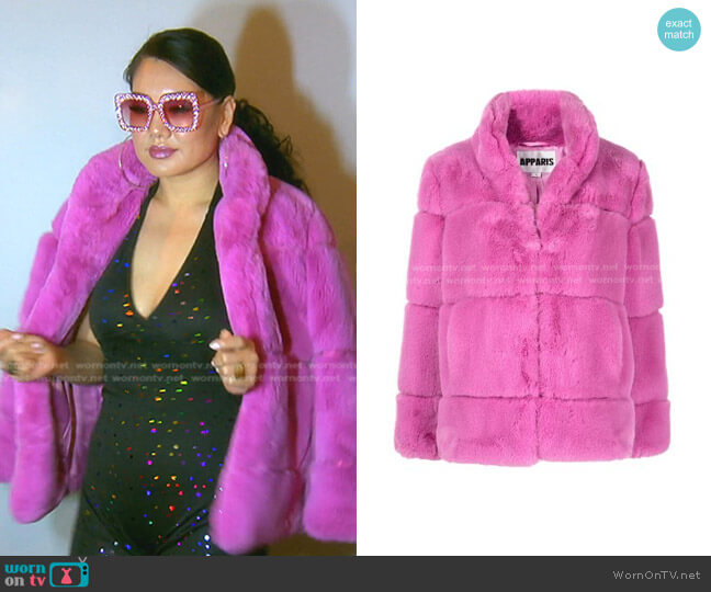 Apparis Skylar Faux-Fur Coat worn by Crystal Kung Minkoff on The Real Housewives of Beverly Hills