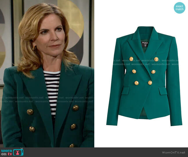 Balmain Fitted Double-Breasted Jacket worn by Talia Morgan (Natalie Morales) on The Young and the Restless