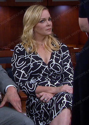 Belle’s black abstract print wrap dress on Days of our Lives