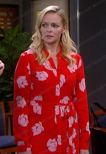 Belle's red floral shirtdress on Days of our Lives