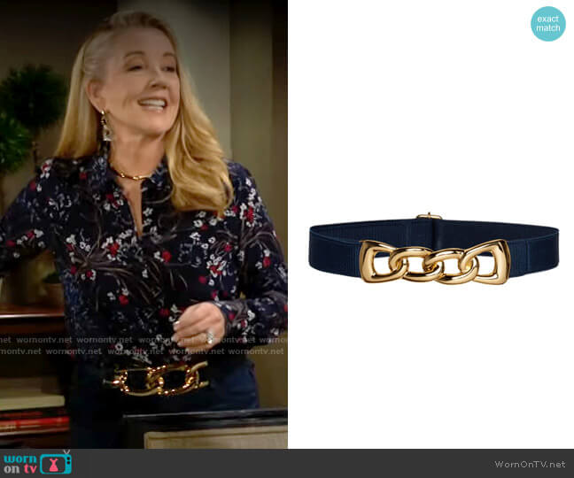 BeltBe Stretch Belt with Gold Metal Link Buckle in Navy Blue worn by Nikki Reed Newman (Melody Thomas-Scott) on The Young and the Restless