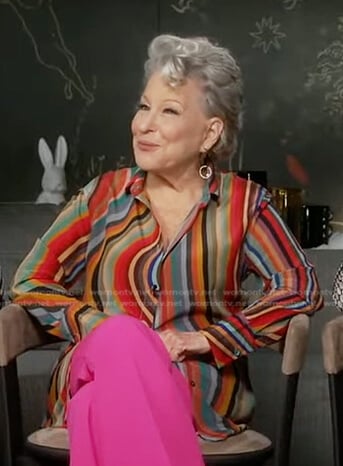 Bette Midler;s multicolor striped blouse on Good Morning America