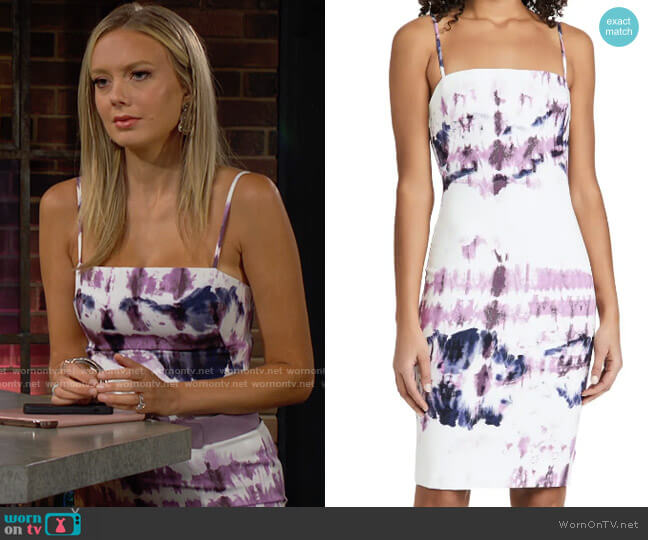Black Halo Capri Sheath in Tyrian Tides worn by Abby Newman (Melissa Ordway) on The Young and the Restless