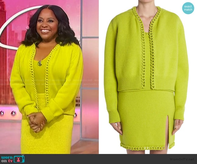 Bottega Veneta Chain Detail Wool Cardigan worn by Sherri Shepherd on Sherri