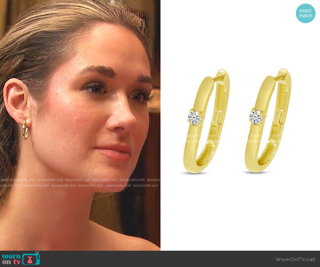 Brevani 14K Yellow Gold Oval Hoop Earrings With Single Diamond worn by Rachel Recchia on The Bachelorette