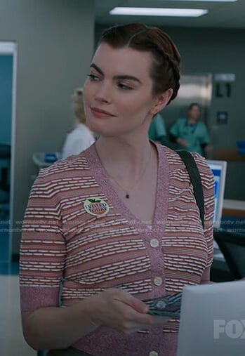 Cade’s pink short sleeve cardigan on The Resident