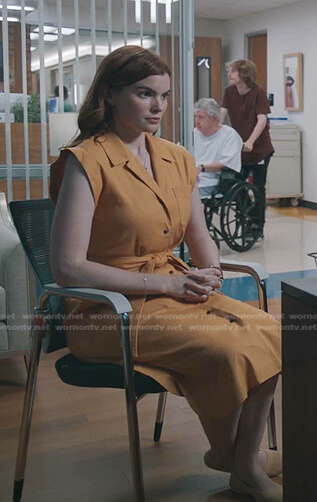 Cade's yellow short sleeve shirtdress on The Resident