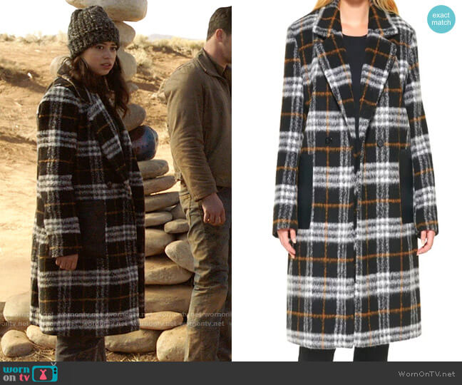 Calvin Klein Plaid Walker Coat worn by Rosa Ortecho (Amber Midthunder) on Roswell New Mexico