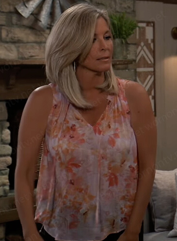 Carly’s pink floral print tie neck top on General Hospital