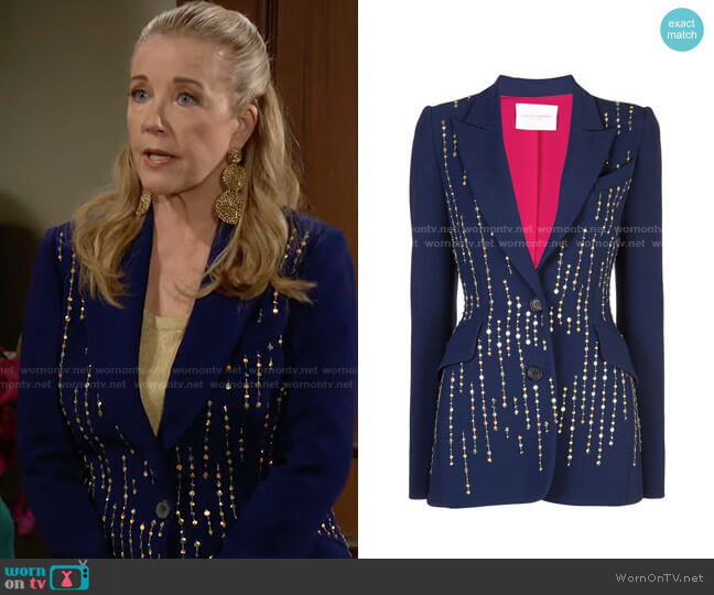 Carolina Herrera Bead Embroidery Blazer worn by Nikki Reed Newman (Melody Thomas-Scott) on The Young and the Restless