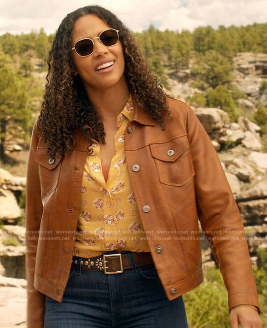 Cassie's yellow horseshoe and floral shirt on Big Sky
